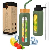 Shakery i bidony sportowe - Szklana butelka na wodę z motywacją miarką z 2 słomkami bidon z ustnikiem - miniaturka - grafika 1