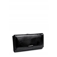 Portfele - Lakierowany Portfel damski Skóra Naturalna LUIGISANTO Czarny Pojemny - miniaturka - grafika 1