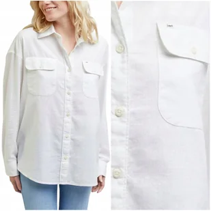 Lee FRONTIER SHIRT Bright biała luźna bawełniana + len koszula damska L - Koszule damskie - miniaturka - grafika 1