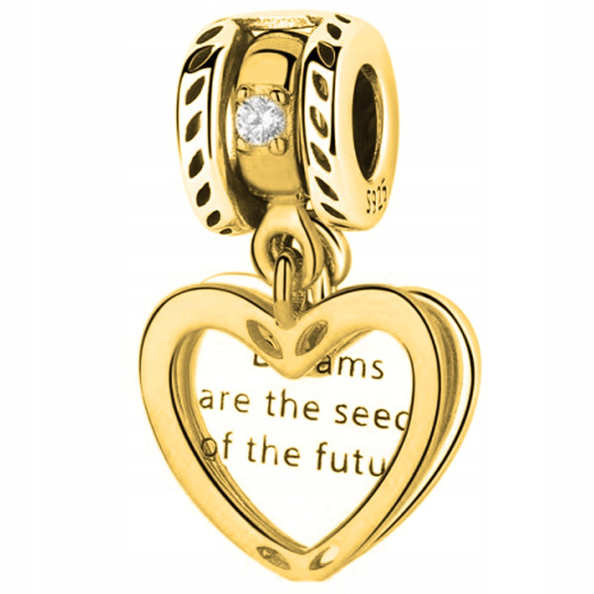 Złoty Charms Srebrny Serce Koralik Wiszące Serduszko Napis SREBRO 925