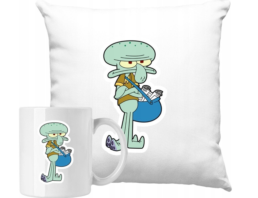 ZESTAW PODUSZKA + KUBEK Spongebob Skalmar Pomysł Na Prezent +IMIĘ #3