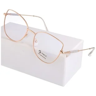 Złote okulary kocie do komputera damskie z filtrem BLUE Light zerówki 2576-7 - Okulary korekcyjne, oprawki, szkła - miniaturka - grafika 1