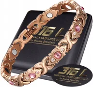 Bransoletki - ZDROWOTNA BRANSOLETKA DAMSKA MAGNETYCZNA MOC STAL CHIRURGICZNA RÓŻOWE ZŁOTO - miniaturka - grafika 1