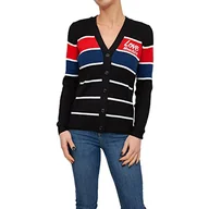 Swetry damskie - Love Moschino Damski kardigan z logo Embroidery On The Chest, White Sky Grey Black Stripes, 44 - miniaturka - grafika 1