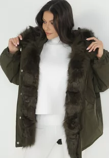 Ciemnozielona Kurtka Parka Oversize z Futerkiem Mitto - Kurtki damskie - miniaturka - grafika 1
