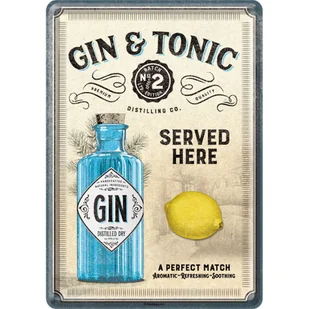 Pocztówka metalowa 14 x 10 cm Gin & Tonic Served - Gadżety do domu - miniaturka - grafika 1