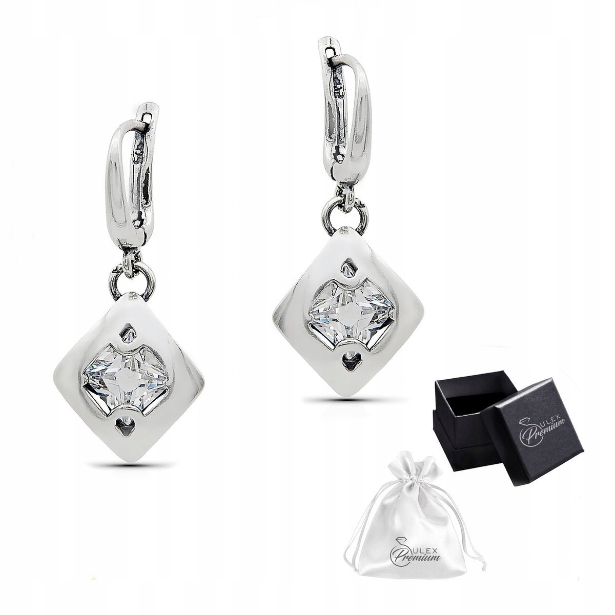 Kolczyki srebrne pr. 925 Klasyczne Wiszące Polerowane z Cyrkonią (Większe)