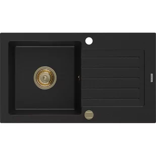 Mexen Pablo zlewozmywak granitowy 1-komorowy z ociekaczem 752 x 436 mm, czarny, syfon złoty - Zlewozmywaki - miniaturka - grafika 1
