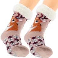 Skarpetki damskie - CIEPŁE DAMSKIE SKARPETY ZIMOWE Z MISIEM ABS JELONKI KAPCIE 36-41 BEŻOWE - miniaturka - grafika 1