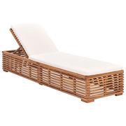 Leżaki ogrodowe - vidaXL Lumarko Leżak z kremową poduszką, lite drewno tekowe 316037 - miniaturka - grafika 1