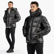 Kurtki męskie - Kurtka Męska Zimowa Pikowana Wodoodporna Z Kapturem Czarna 5363-1 Czarny XXL - miniaturka - grafika 1