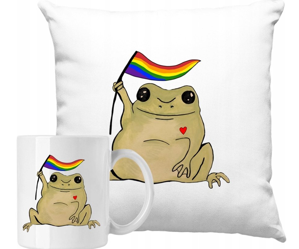 ZESTAW PODUSZKA + KUBEK Żaba Żabka Śmieszna LGBT Pomysł Na Prezent +IMIĘ