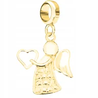 Bransoletki - Charms Złoty Anioł Stróż Serce z Aniołem Aniołek Angel Niebo SREBRO 925 - miniaturka - grafika 1