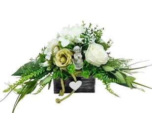 ANIOŁEK HORTENSJA RÓŻE (485.3) Stroik kompozycja na cmentarz - Sztuczne kwiaty - miniaturka - grafika 1