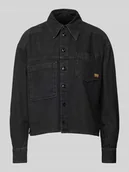 Kurtki damskie - Kurtka jeansowa krótka z wykładanym kołnierzem - miniaturka - grafika 1