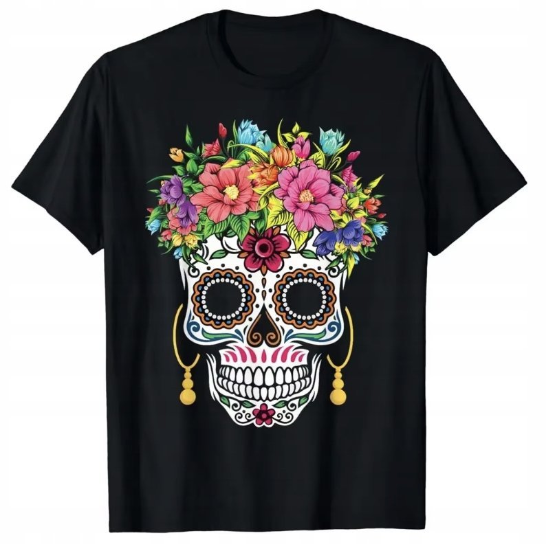 ŚWIĄTECZNA KOSZULKA MĘSKA ŚMIESZNA T-SHIRT SKULL CZASZKA BOHO Kwiaty r. L 2