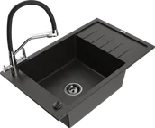 Zlewozmywaki z baterią - Mexen Elias zlewozmywak granitowy 1-komorowy z ociekaczem i baterią kuchenną Duo, czarny/złoty metalik - 6511-75-671701-07-B - miniaturka - grafika 1