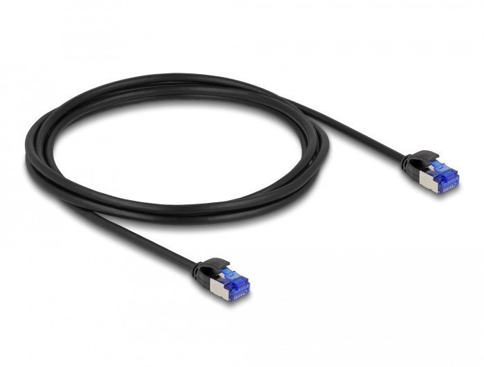 Delock Delock - Netzwerkkabel - RJ-45 M zu RJ-45 M - 2 m - 4.5 mm - S/FTP - CAT 6a - halogenfrei, ohne Haken - Schwarz 80228