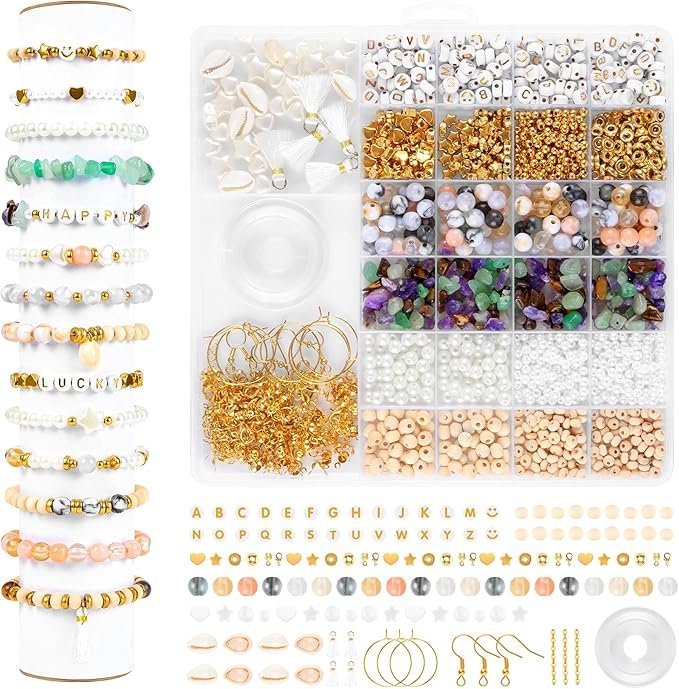 Zestaw 1000+ koralików do biżuterii bransoletek DIY, wielokolorowe