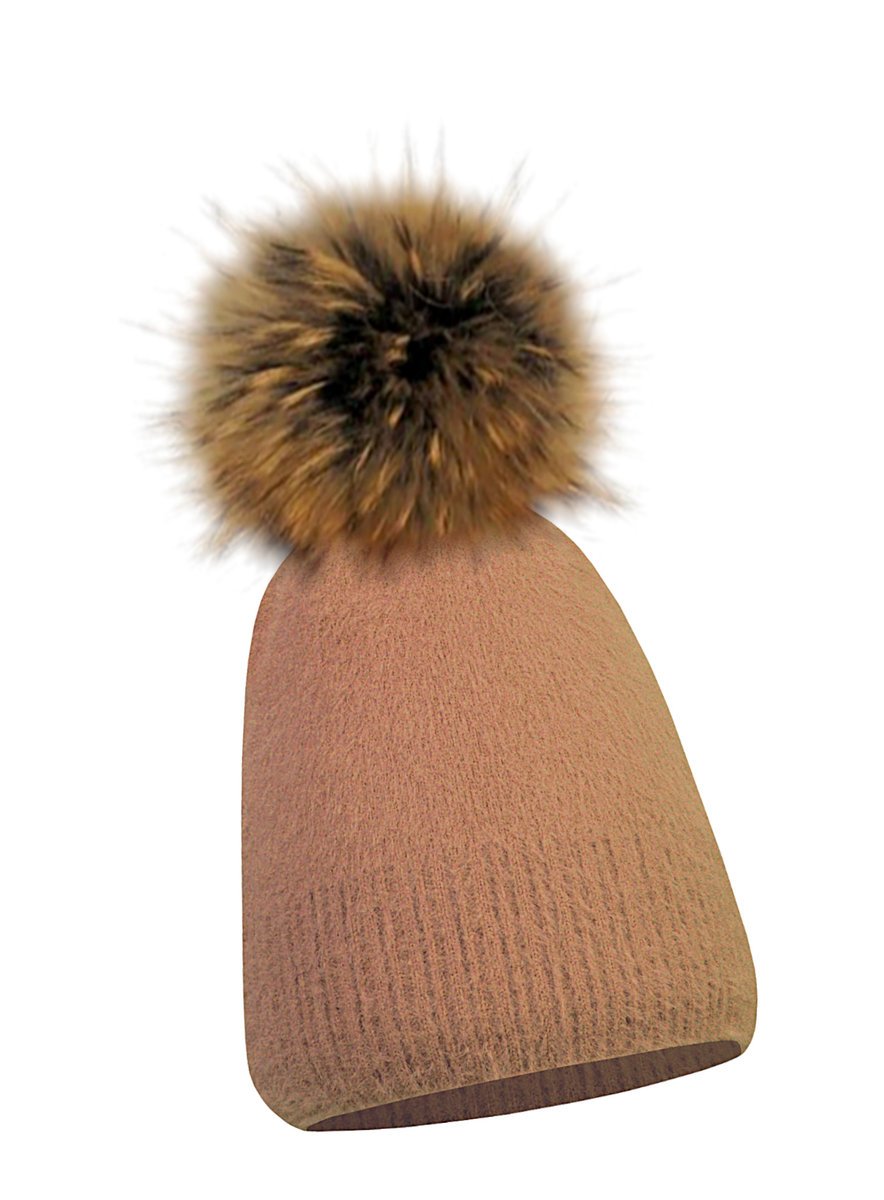 Ell Czapka damska z pomponem naturalnym beżowy /La Vitta