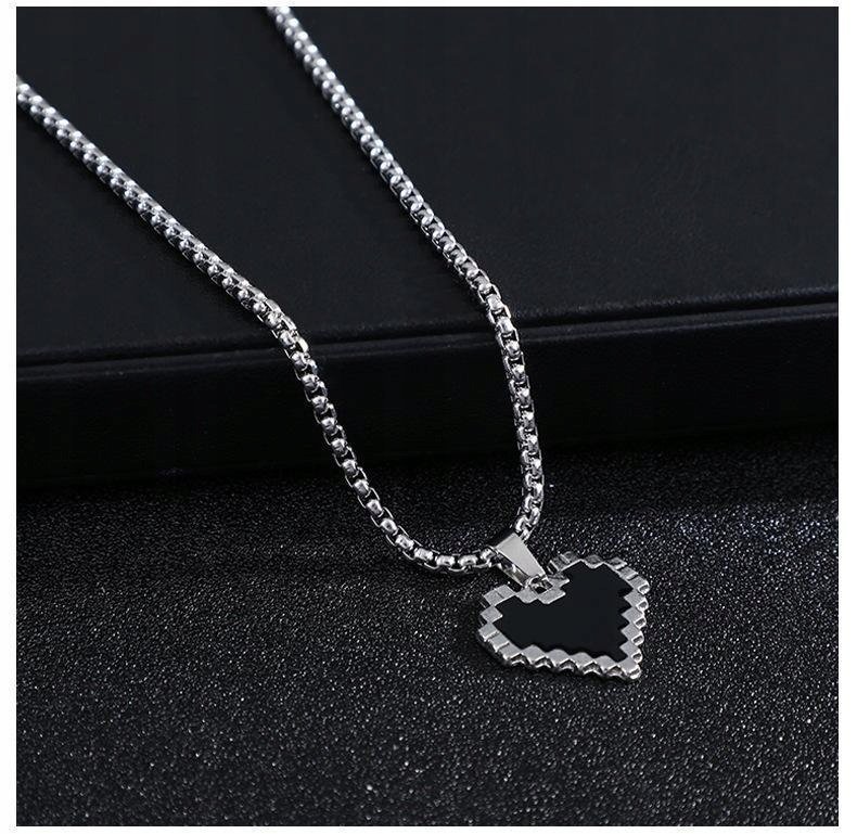 Naszyjnik srebrny czarne serce retro prezent y2k