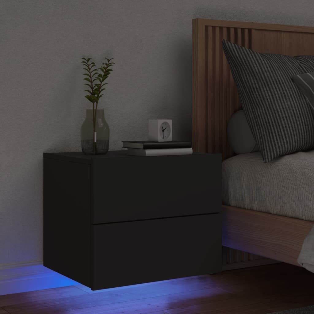 vidaXL Wisząca szafka nocna z podświetleniem LED, czarna