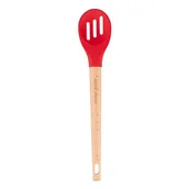 Łyżki - Lumarko Łyżka Ażurowa Silikonowa Z Drewnianym Uchwytem Czerwona - miniaturka - grafika 1