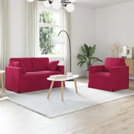 Sofy i kanapy - VidaXL Sofa 2 pcs Czerwone wino - miniaturka - grafika 1