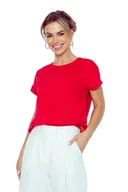 Bluzki damskie - Bluzka damska oversize z koronkowym detalem na dolnej części pleców Azalia czerwona M - miniaturka - grafika 1