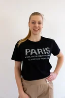 Bluzki damskie - Czarna Koszulka z Napisem Paris Cyrkonie L - miniaturka - grafika 1