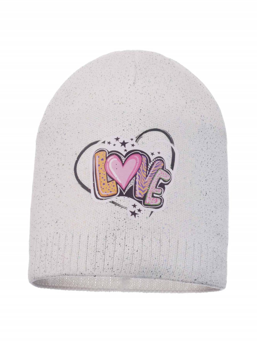 Dziewczęca czapka z sercem i napisem love ecru Ambra r.44/46