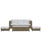 Meble ogrodowe - Beliani Zestaw ogrodowy rattanowy 3-osobowy biały BELLUNO - miniaturka - grafika 1