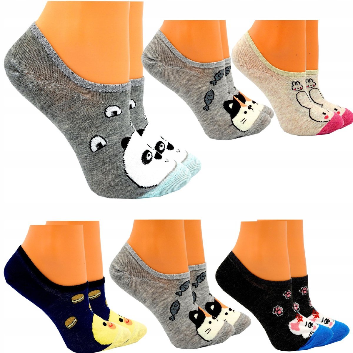 6x Skarpety Damskie Bawełniane Balerinki Skarpetki Krótkie Śmieszne 35/38
