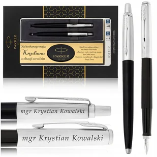 ZESTAW PREZENTOWY PARKER JOTTER Z GRAWEREM PIÓRO WIECZNE+DŁUGOPIS+DEDYKACJA - Zestawy piśmiennicze - miniaturka - grafika 1