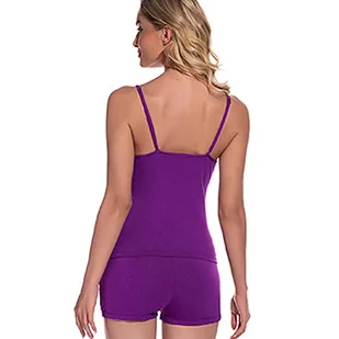 Clotth Piżama damska letnia seksowna piżama koronkowa czysta bawełna paski piżama szorty zestaw, Purple-XL, XL - Spodenki damskie - miniaturka - grafika 1