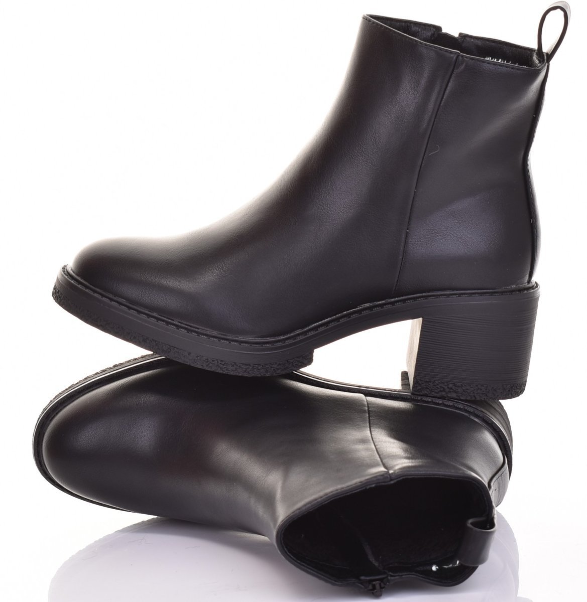 DAMSKIE BOTKI SKÓRZANE NA OBCASIE CZARNE ZA KOSTKĘ ELEGANCKIE MODNE