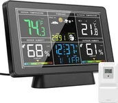 Stacje pogodowe - Stacja pogodowa, bezprzewodowy termometr wewnętrzny/zewnętrzny, monitor temperatury i wilgotności, 7,5-calowy kolorowy ekran z zegarem atomowym i regulowanym podświetleniem, zegar prognozy pogody z barometrem, fazy księżyca - miniaturka - grafika 1