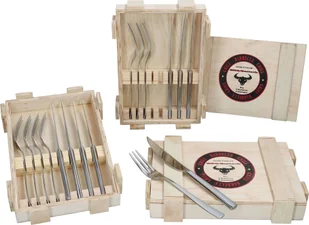 Justinus 24-częściowy zestaw sztućców do steków BBQ dla 12 osób nóż widelec wraz z drewnianym pudełkiem - Noże kuchenne - miniaturka - grafika 1