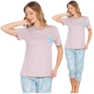 Piżamy damskie - PIŻAMA DAMSKA BAWEŁNIANA KRÓTKI RĘKAW SPODNIE 3/4 ELEGANCKA WYGODNA LETNIA Z KRÓTKIM RĘKAWEM L - miniaturka - grafika 1