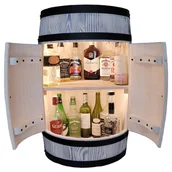 Kredensy - Drewniana beczka barek z drzwiami, Biała szafka z półką i z oświetleniem LED – 80cm - szczotkowane drewno - miniaturka - grafika 1