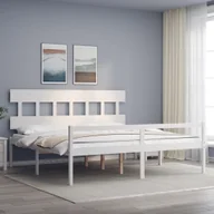 Łóżka - Rama łóżka z wezgłowiem, biała, 6FT Super King, lite drewno Lumarko! - miniaturka - grafika 1