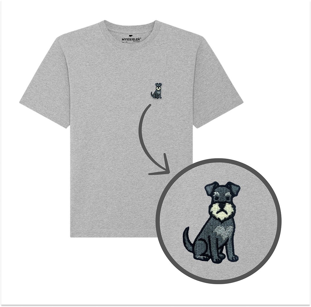 Haftowany T-shirt - SZNAUCER - szary XL