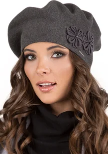 Vivisence beret damski z aplikacją kwiatową - Elegancka czapka damska zimowa dla eleganckich kobiet czapka z dzianiny jesienna czapka wełniana ciepła - ciemnoszara - Czapki damskie - miniaturka - grafika 1