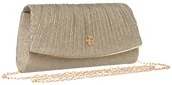 Torebki damskie - Wieczorowa torebka damska złota błyszcząca brokatowa kopertówka z marszczeniami ROVICKY elegancka wizytowa torebka damska do ręki lub na ramię odpin.. - miniaturka - grafika 1