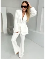 Spodnie damskie - Eleganckie spodnie z kantem z wiskozy DONY - białe - miniaturka - grafika 1