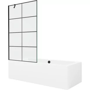 Mexen Cube wanna prostokątna 170 x 80 cm z obudową i parawanem 1-skrzydłowym 100 cm, czarny wzór - Wanny - miniaturka - grafika 1