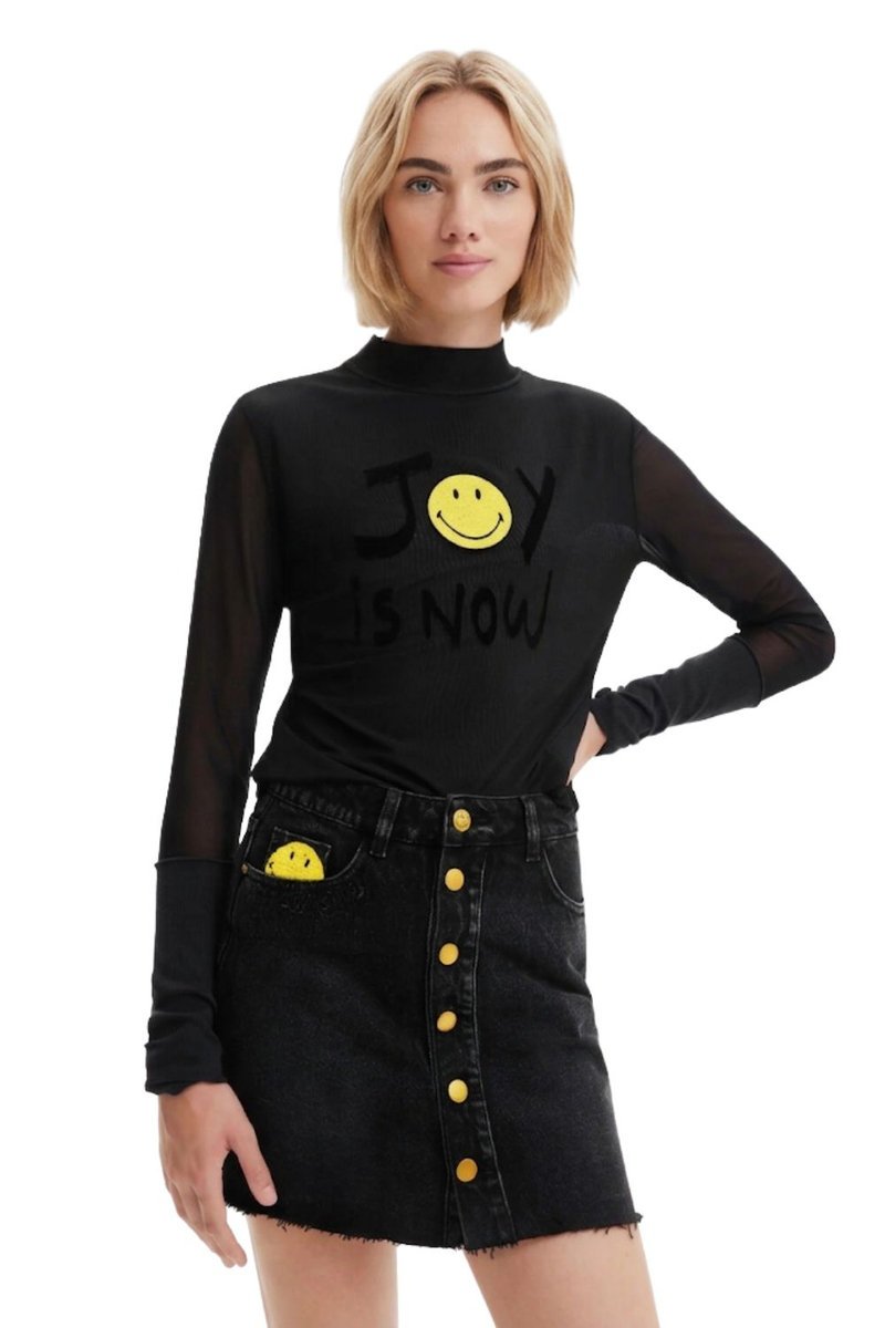 Spódnica damska Desigual Smiley czarna jeansowa mini-XS