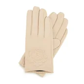 Rękawiczki - Damskie rękawiczki skórzane z wytłoczoną różą - miniaturka - grafika 1