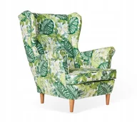 Fotele - Fotel Uszak TROPIKALNY zielone monstery kwiaty - miniaturka - grafika 1