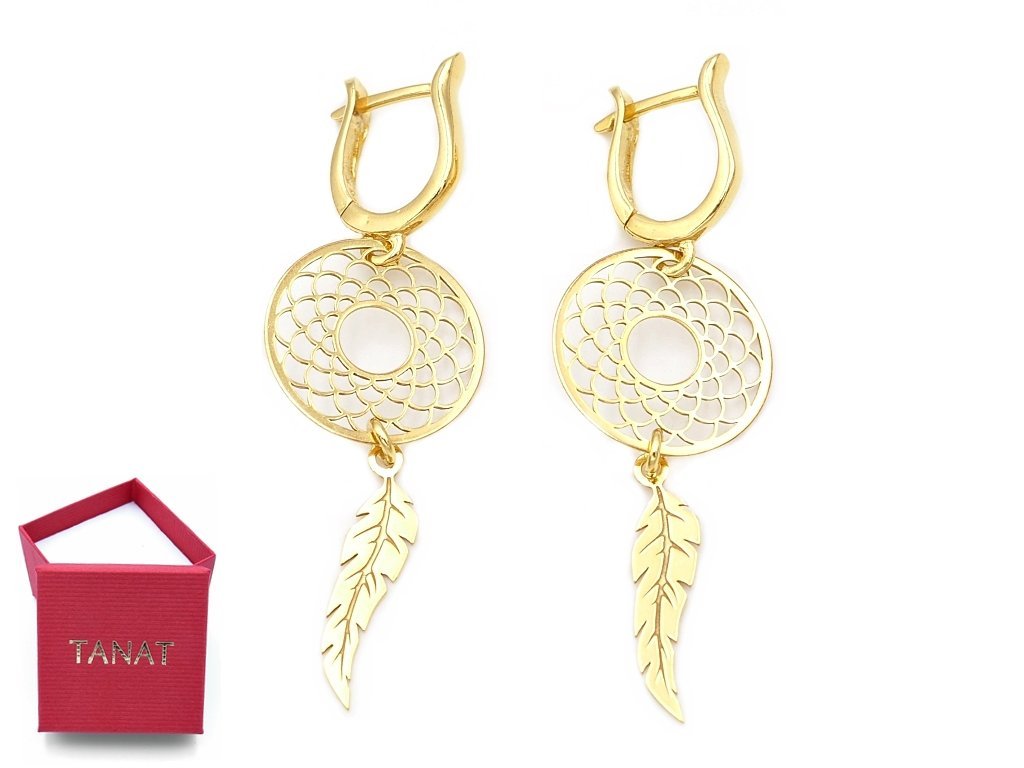 Pozłacane kolczyki łapacz snów pióro + pudełko